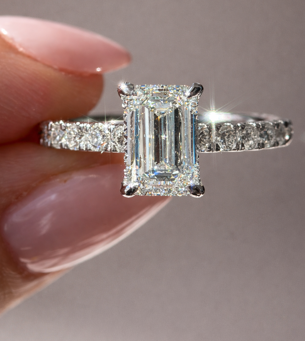 White Gold 2.00 Carats Emerald Cut Diamond Engagement Ring
